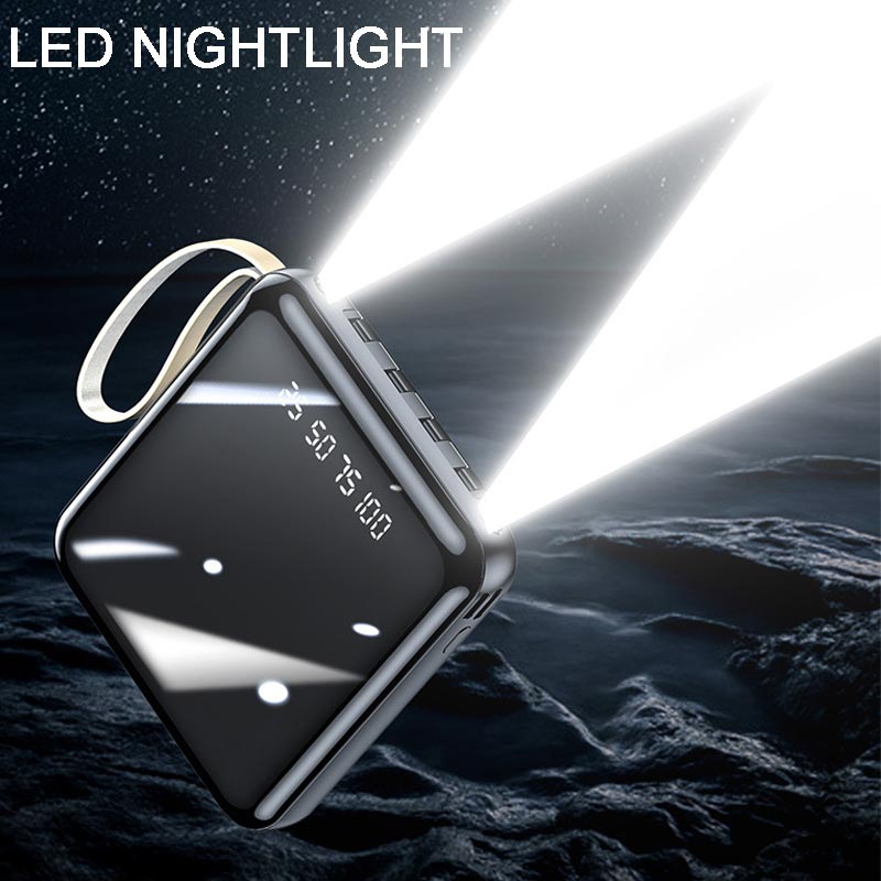 Hjemix | Rask lading 20000mAh mini powerbank med integrerte kabler