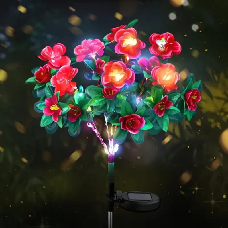 Hjemix | Solcellelampe med simulert azalea blomster og jordspett