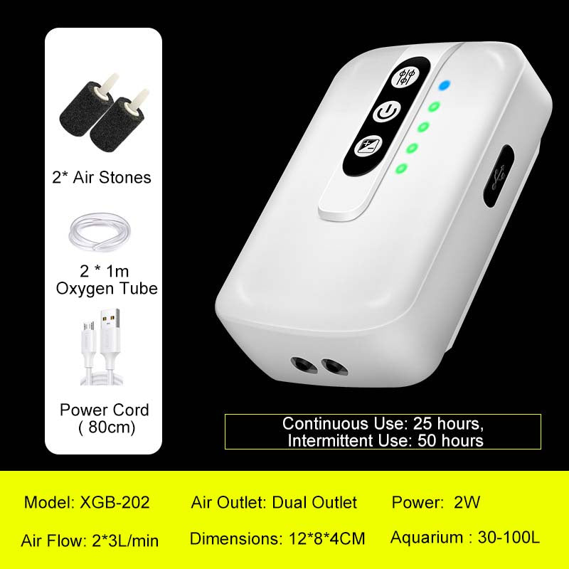 Hjemix | Bærbar oppladbar oksygenpumpe for akvarium, utendørs
