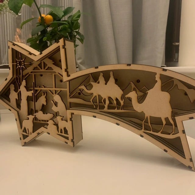 Hjemix | 🎅LED-juledekorasjoner i tre Julekrybbe Stjerneformet skrivebordlampe🌟