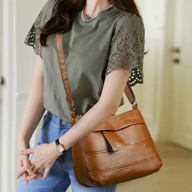 Hjemix | Retro skulderveske i flere lag med stor kapasitet