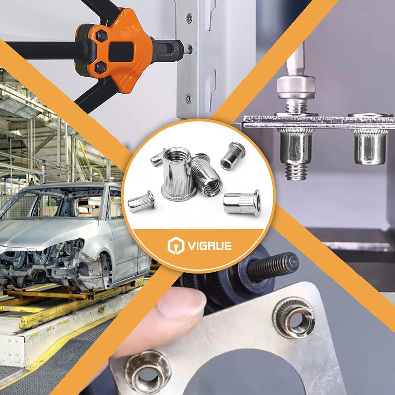 Hjemix | Sett med gjengemuttere med flatt hode og innstikknagler