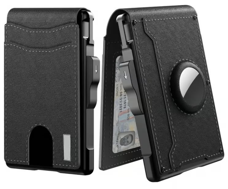 Hjemix | 🔥Pop Up aluminiumsveske Pengeklips Slim Leather Slots Kredittkortholdere RFID Blocking Bifold Minimalist Wallet