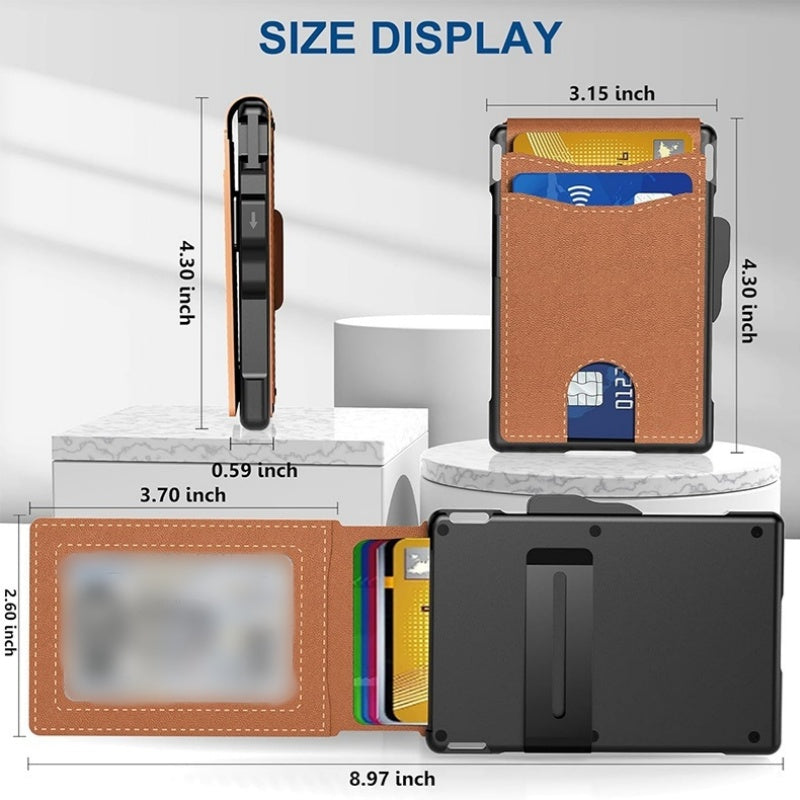 Hjemix | 🔥Lommebok for menn - med pop-up aluminiumsveske Minimal lommebok med pengeslips i lær med plass til kredittkort RFID-blokkering