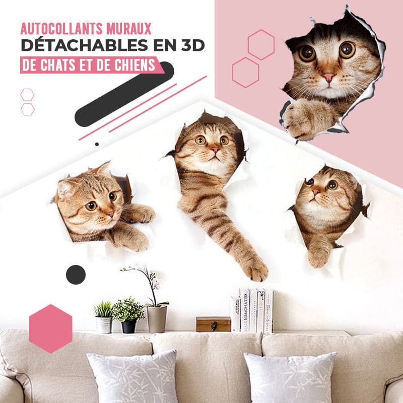 Hjemix | 3D-klistremerker med katter og hunder som kan fjernes