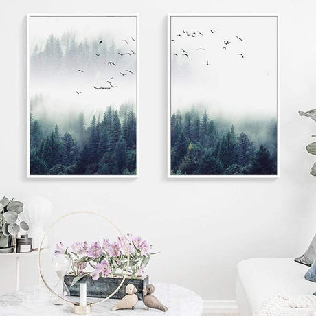 Hjemix | 3-delt Nordic Forest Landscape Veggkunst