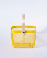 Hjemix | Firkantet Metalloppbevaringskurv med Trehåndtak - Gul - Sett med 2