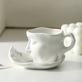 Hjemix | Metal Touching Face Creative Ceramic Kiss Kaffekopp, Kunstnerisk Vibe Krus & Tallerken Sett