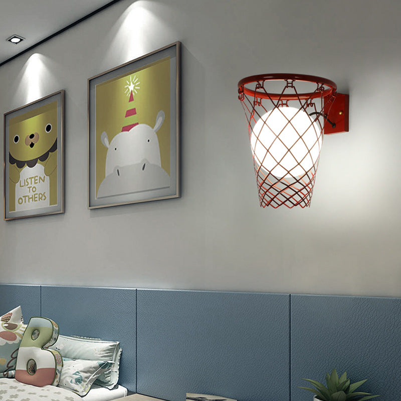 Hjemix | Slamora Barn Vegglampe | Basketballkurv Design | Glass & Metall | Art Deco Stil | Soveromslampe