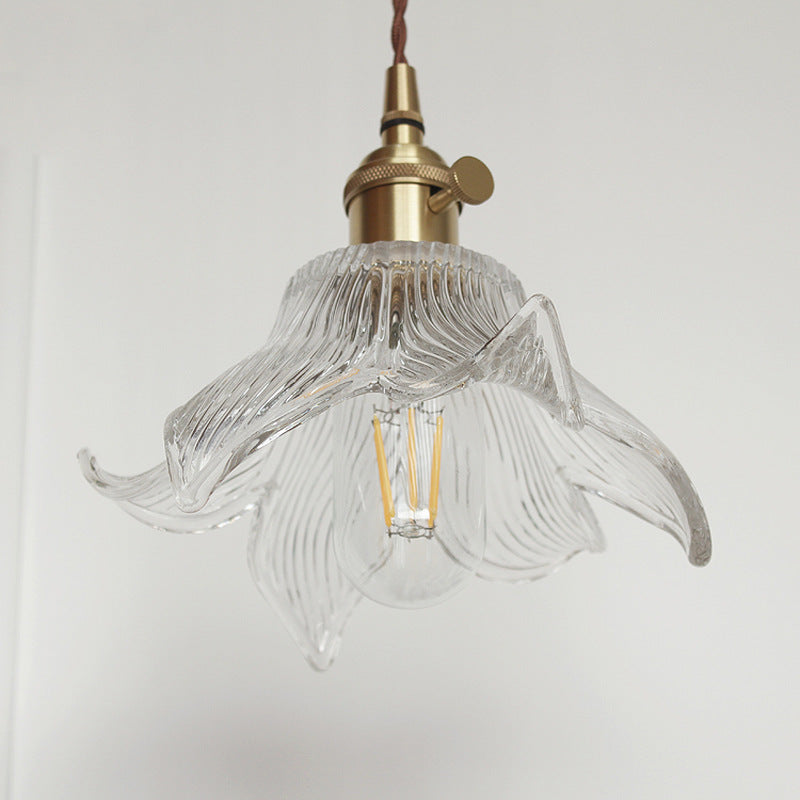 Hjemix | Moderne Kreativ Floral Messing-Glass 1-Lyskilde Pendellampe for Stuen
