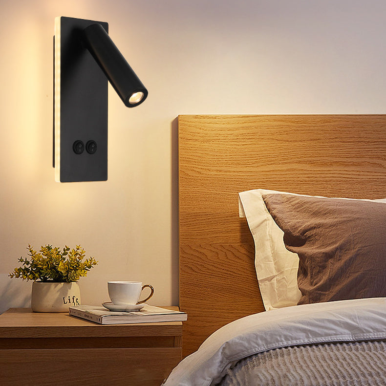 Hjemix | Moderne Minimalistisk Rektangulær Rund Jern Aluminium LED Vegglampe For Soverom