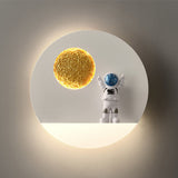 Hjemix | Moderne Kreativ Jern Harpiks Rund Astronaut LED Vegglampe for Soverom