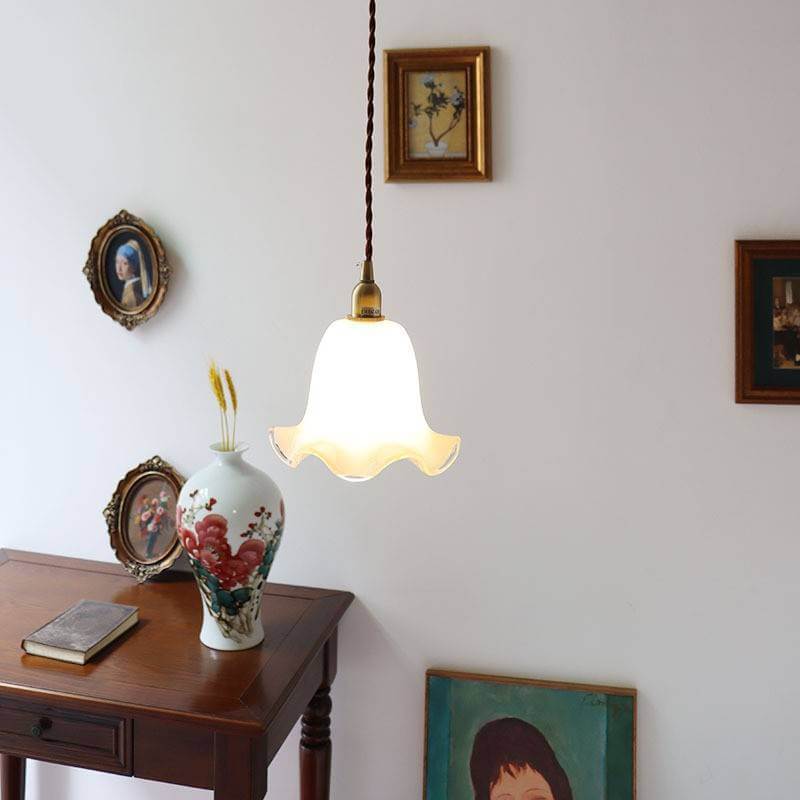Hjemix | Vintage Kreativ Blomst Messing Glass 1-Lampe Pendellampe