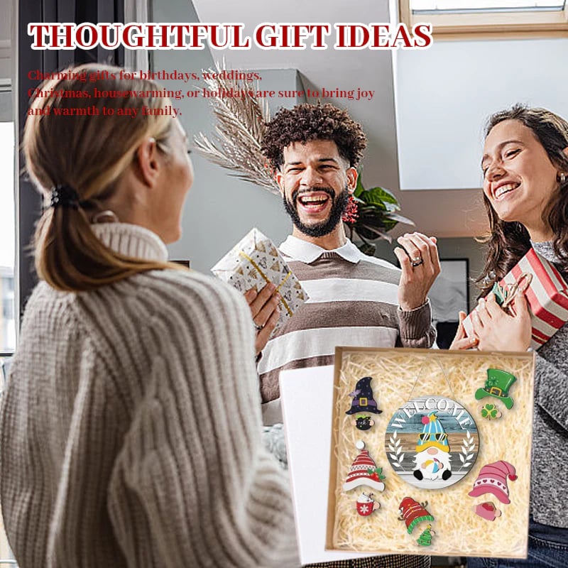 Hjemix | 🍁De beste julepyntene🎄Utskiftbart velkomstskilt med tre-nisse🎈