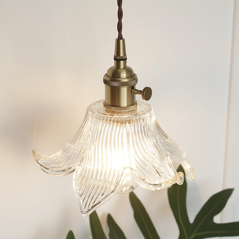 Hjemix | Moderne Kreativ Floral Messing-Glass 1-Lyskilde Pendellampe for Stuen