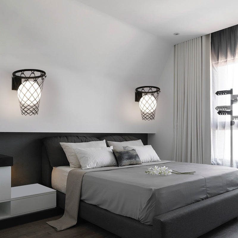 Hjemix | Slamora Barn Vegglampe | Basketballkurv Design | Glass & Metall | Art Deco Stil | Soveromslampe