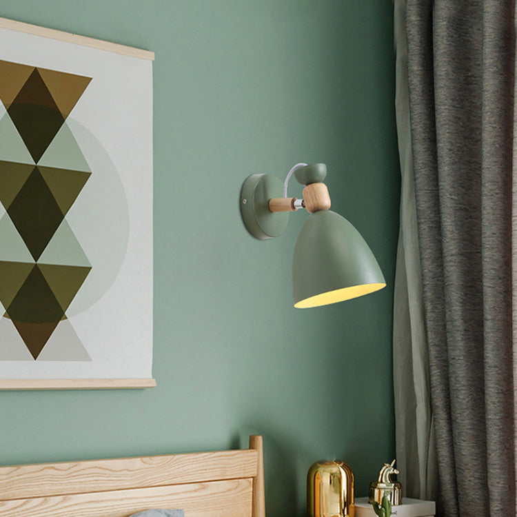 Hjemix | Moderne Minimalistisk Rund Horn Aluminium Tre 1-Lys Vegglampe for Soverom