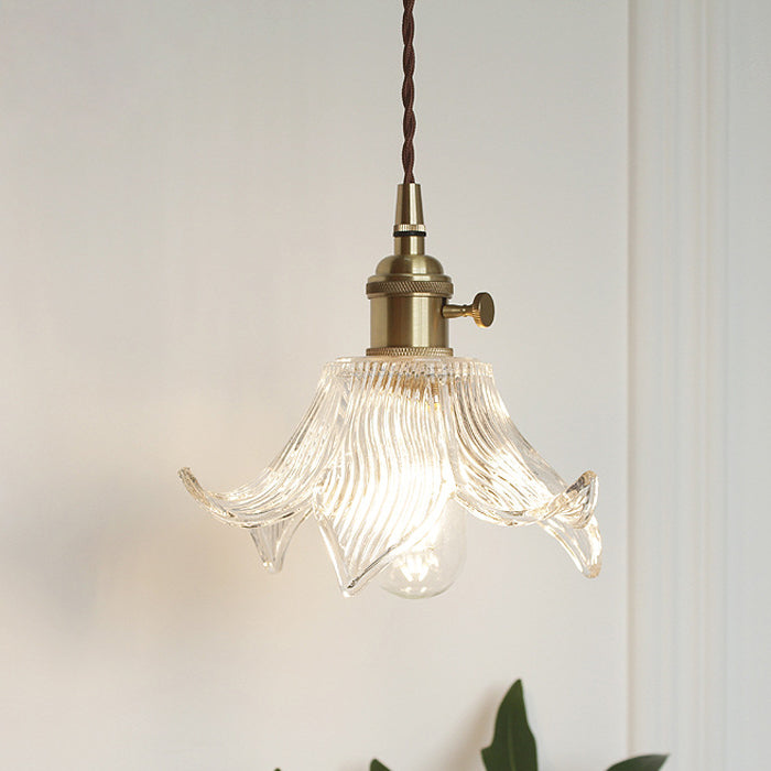 Hjemix | Moderne Kreativ Floral Messing-Glass 1-Lyskilde Pendellampe for Stuen