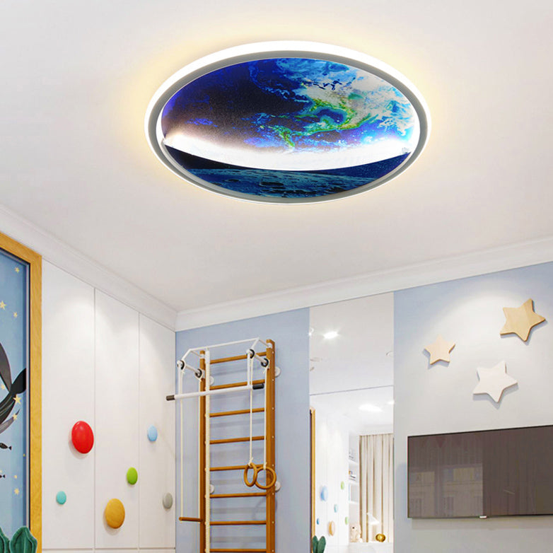 Hjemix | Modern Art Deco Planet Earth Rund Silikon Jern LED Taklampe For Stue