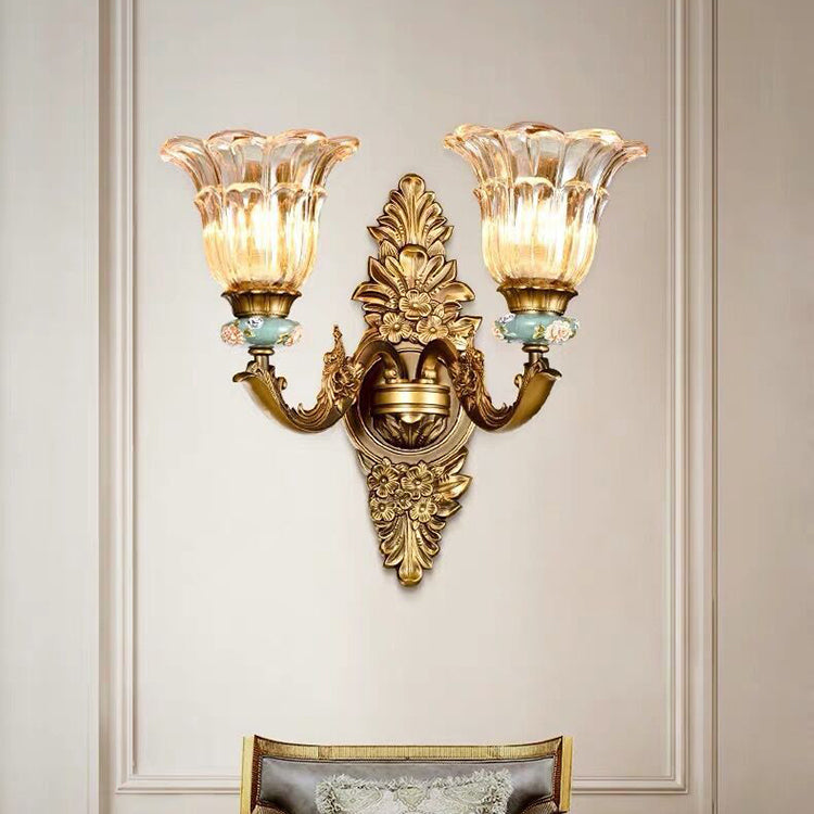 Hjemix | FlorisLuxe Europeisk Vegglampe | Blomst Desig | 1-2 Flammer | Høykvalitets Harpiks & Glass | Eleganse for Stue & Gang
