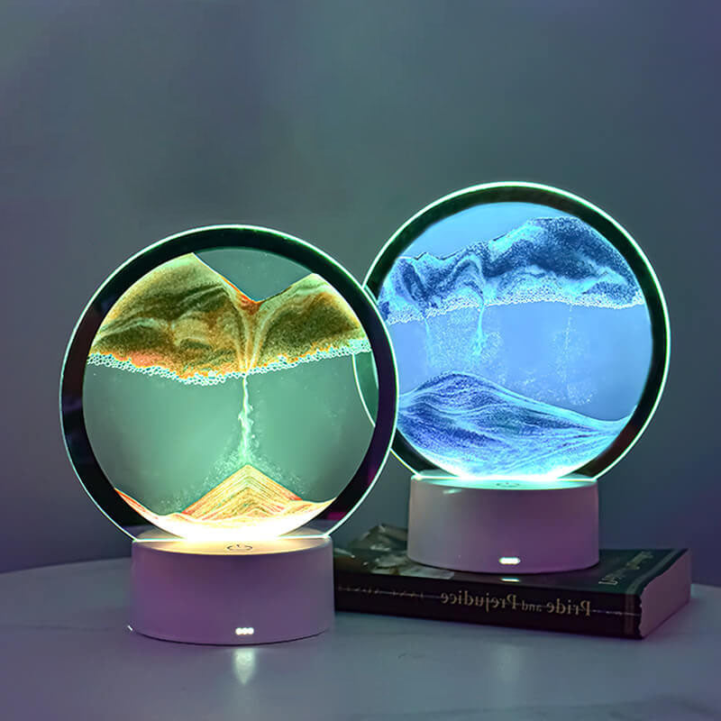 Hjemix | Kreativ Rund Timeglass Quicksand 3D LED Nattlampe Bordlampe