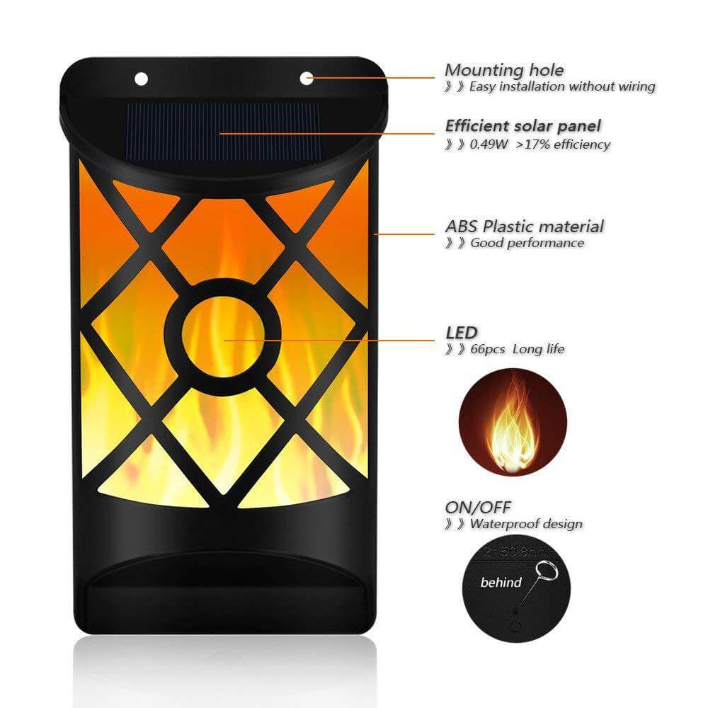 Hjemix | Solar Flame Halv Søyle LED Utendørs Sensor Vegglampe