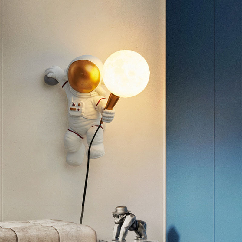 Hjemix | Moderne Kreativ Tegneserie Astronaut Harpiks ABS 1-Lyskilde Vegglampe for Soverom
