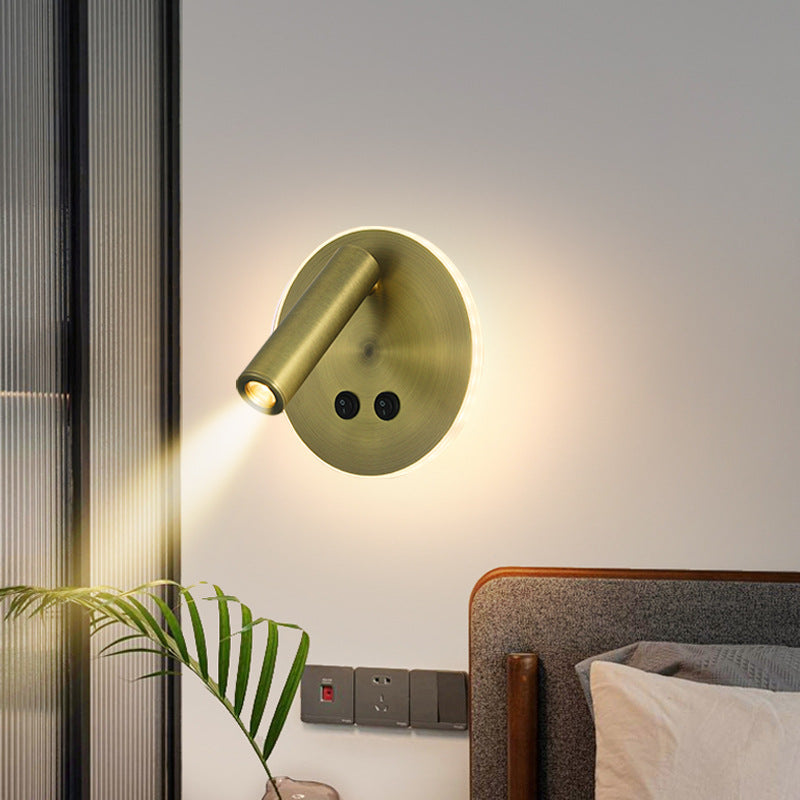 Hjemix | Moderne Minimalistisk Rektangulær Rund Jern Aluminium LED Vegglampe For Soverom