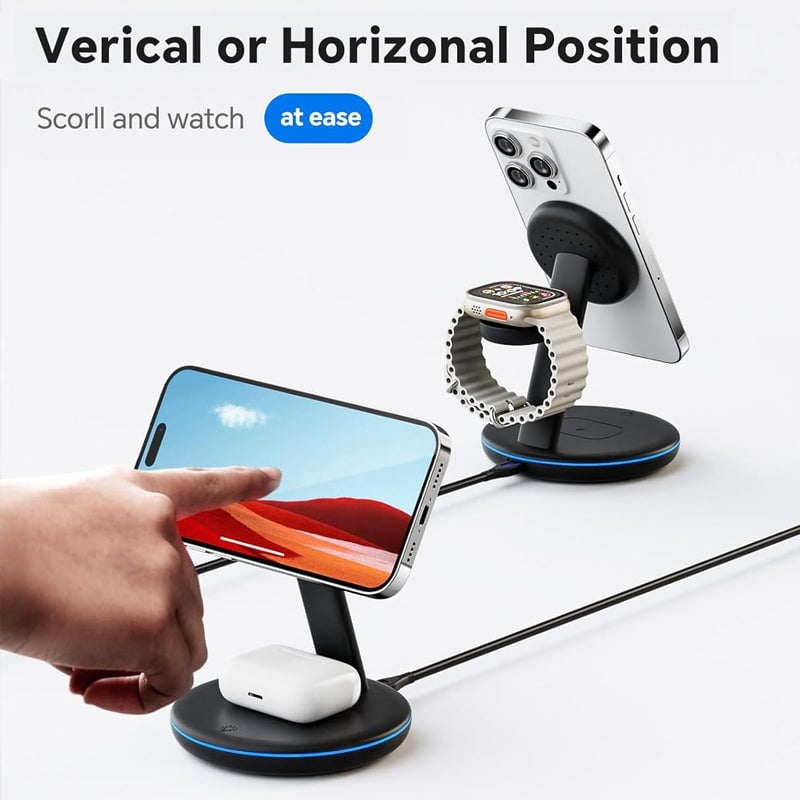 Hjemix | Sammenleggbar magnetisk 3-i-1 trådløs lader