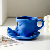 Hjemix | Metal Touching Face Creative Ceramic Kiss Kaffekopp, Kunstnerisk Vibe Krus & Tallerken Sett