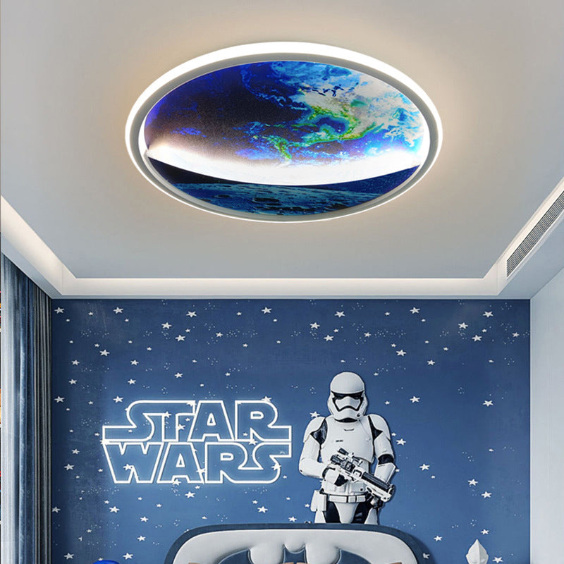 Hjemix | Modern Art Deco Planet Earth Rund Silikon Jern LED Taklampe For Stue