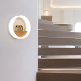 Hjemix | Lumoshelf LED Vegglampe | Massiv Trematerial med Hylle | Rund Vegglampe | Varm & Hvit Lys