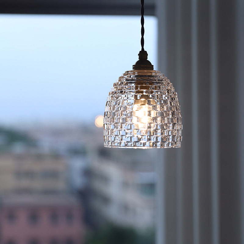 Hjemix | Tradisjonell Fransk Messing Ruter Glass Blomst Form 1-Lys Pendellampe For Stue