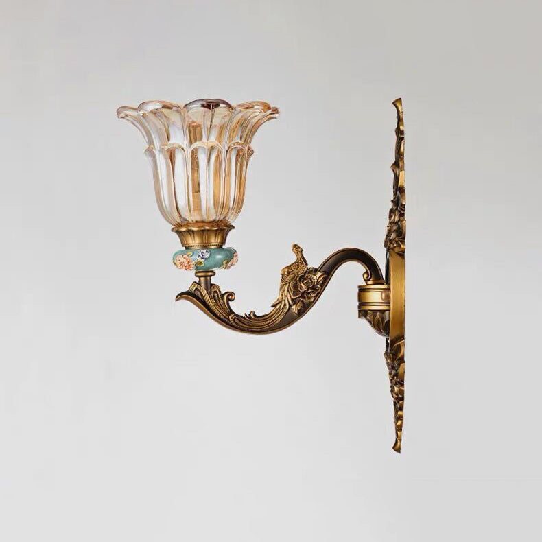 Hjemix | FlorisLuxe Europeisk Vegglampe | Blomst Desig | 1-2 Flammer | Høykvalitets Harpiks & Glass | Eleganse for Stue & Gang