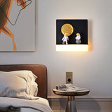Hjemix | Moderne Kreativ Jern Harpiks Rund Astronaut LED Vegglampe for Soverom