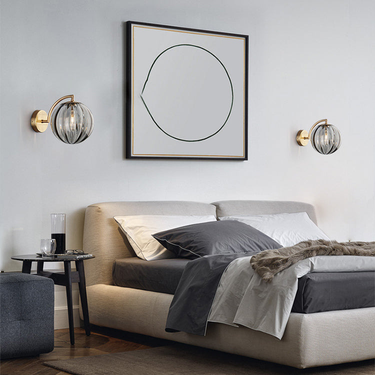 Hjemix | Moderne Skandinavisk Rund Ball Jern Glass 1-Lys Vegglampe for Stue