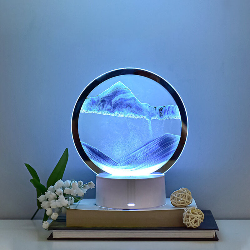 Hjemix | Kreativ Rund Timeglass Quicksand 3D LED Nattlampe Bordlampe
