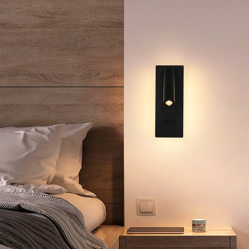 Hjemix | Moderne Minimalistisk Rektangulær Rund Jern Aluminium LED Vegglampe For Soverom