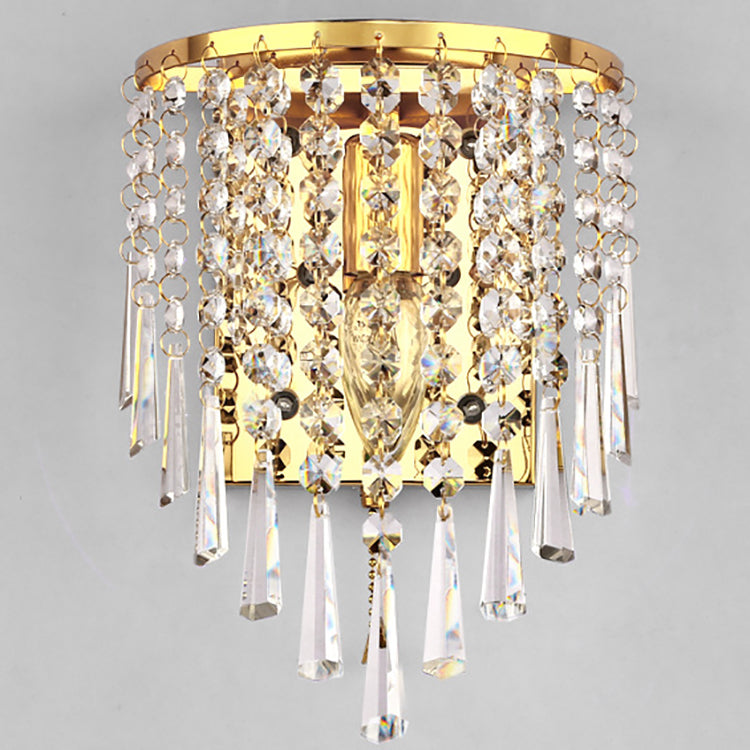 Hjemix | Moderne Luksus Semi-Rund Octagonal Perle Rustfritt Stål Krystall 1-lys Vegglampe for Stue