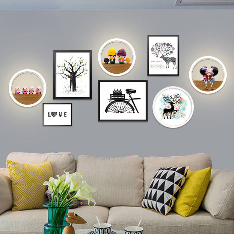 Hjemix | Lumoshelf LED Vegglampe | Massiv Trematerial med Hylle | Rund Vegglampe | Varm & Hvit Lys