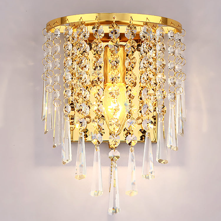 Hjemix | Moderne Luksus Semi-Rund Octagonal Perle Rustfritt Stål Krystall 1-lys Vegglampe for Stue