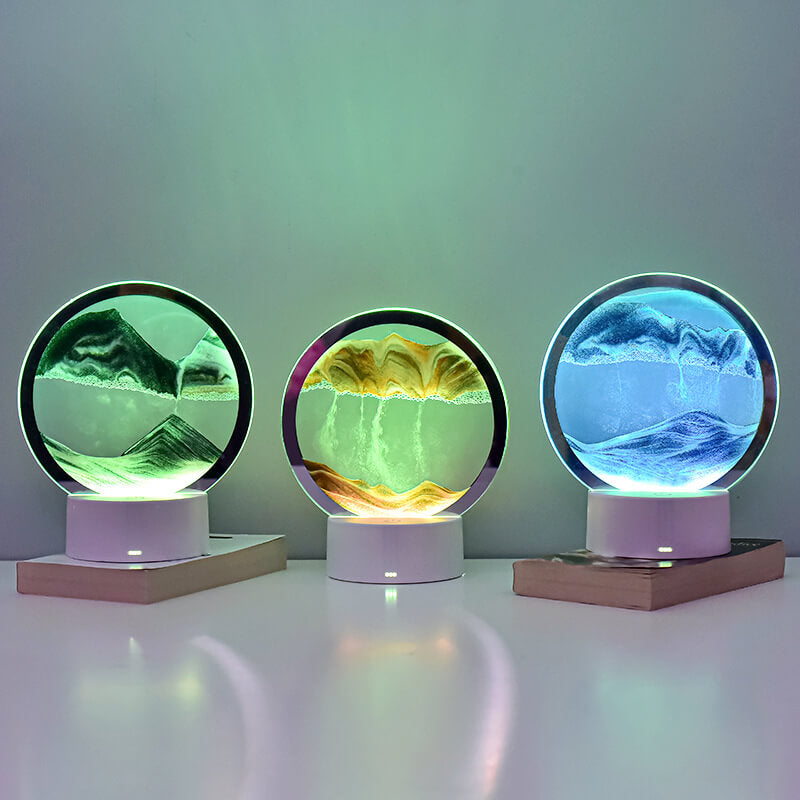 Hjemix | Kreativ Rund Timeglass Quicksand 3D LED Nattlampe Bordlampe