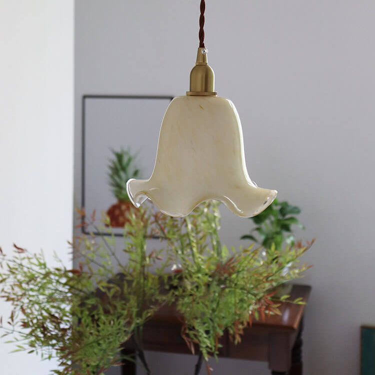 Hjemix | Vintage Kreativ Blomst Messing Glass 1-Lampe Pendellampe