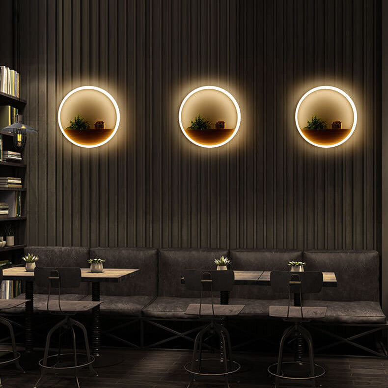 Hjemix | Lumoshelf LED Vegglampe | Massiv Trematerial med Hylle | Rund Vegglampe | Varm & Hvit Lys