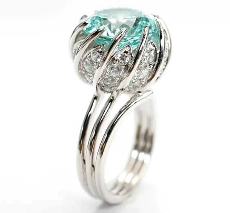 Hjemix | 6 Karat Paraiba Blågrønn Lotus Diamant Ring