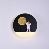 Hjemix | Moderne Kreativ Jern Harpiks Rund Astronaut LED Vegglampe for Soverom
