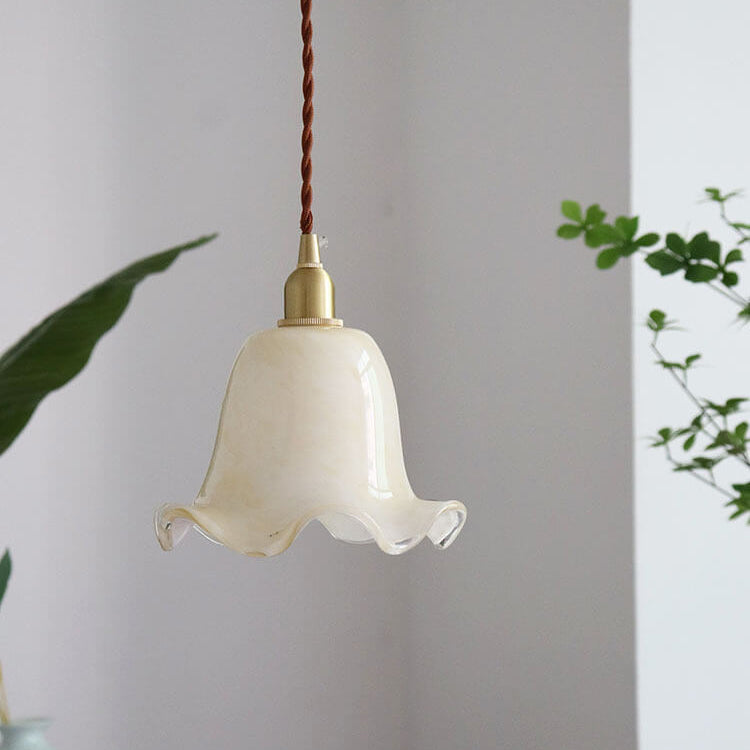 Hjemix | Vintage Kreativ Blomst Messing Glass 1-Lampe Pendellampe