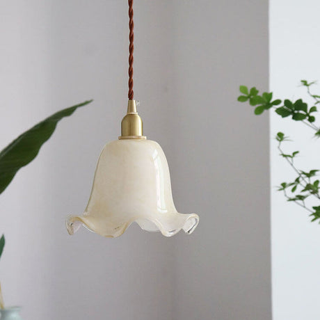 Hjemix | Vintage Kreativ Blomst Messing Glass 1-Lampe Pendellampe