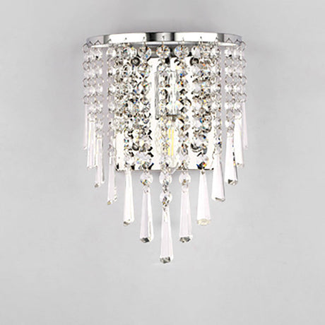 Hjemix | Moderne Luksus Semi-Rund Octagonal Perle Rustfritt Stål Krystall 1-lys Vegglampe for Stue