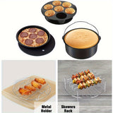 Hjemix | 11-delt 8-tommers Air Fryer tilbehørsett - Kompatibel med 3,7QT - 6,8QT Air Fryer, BPA-fri, oppvaskmaskin sikker, non-stick med kokebok